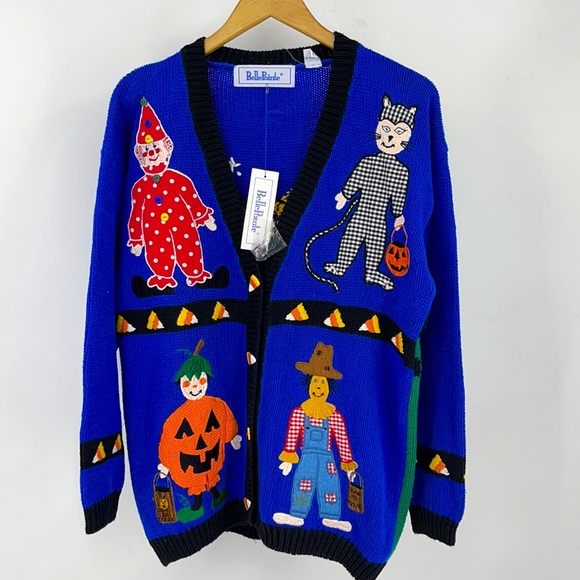 Vintage Sweaters - LAST CALL Vintage Halloween Cardigan Sweater Costumes Haunted House Candy Corn
